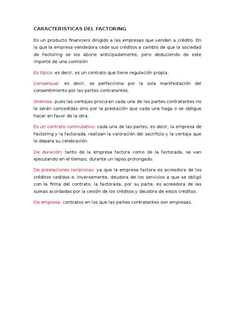 Caracteristicas del factoring