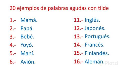 Ejemplos De 20 Palabras Agudas