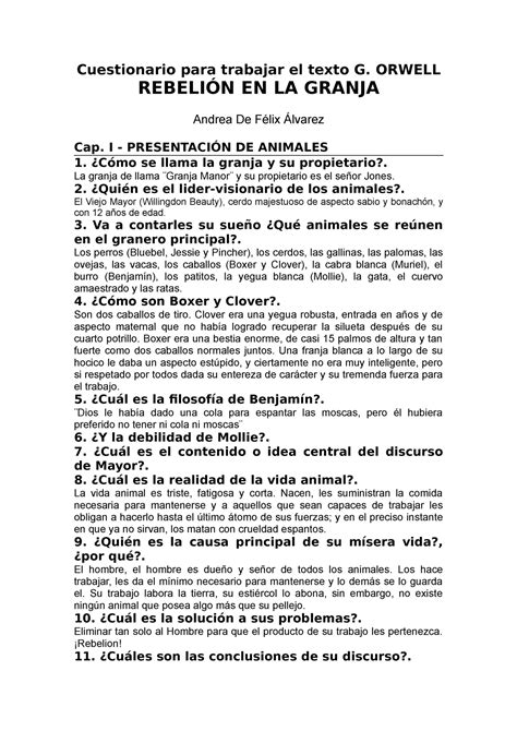 Rebelión en la granja preguntas y respuestas